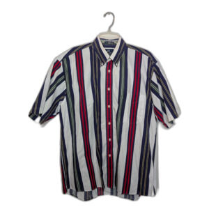 Vtg Mens Van Heusen Large Striped Multi Color Shirt Sz M SS Y2K